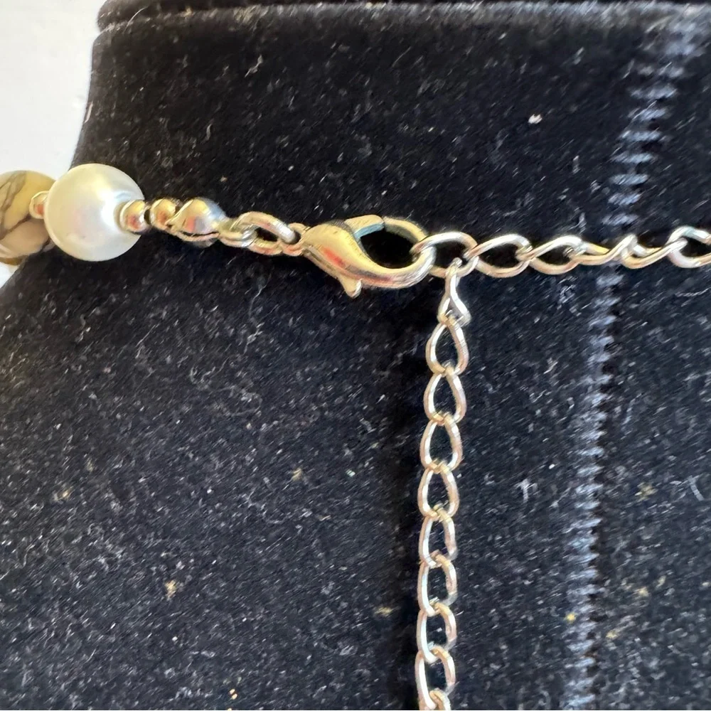 Natural Stones Necklace Abalone Shell, Zebra Jasper, Fresh Water Blister Pearls - Picture 12 of 16